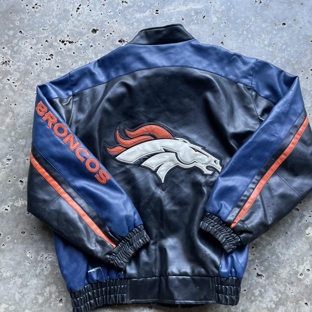 NFL Denver Broncos Leather Jacket Distressed and - Depop