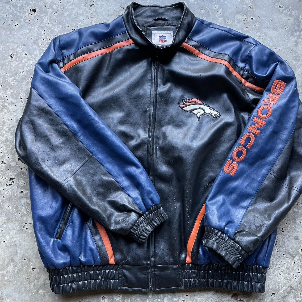 Varsity Denver Broncos Navy Blue Leather Jacket