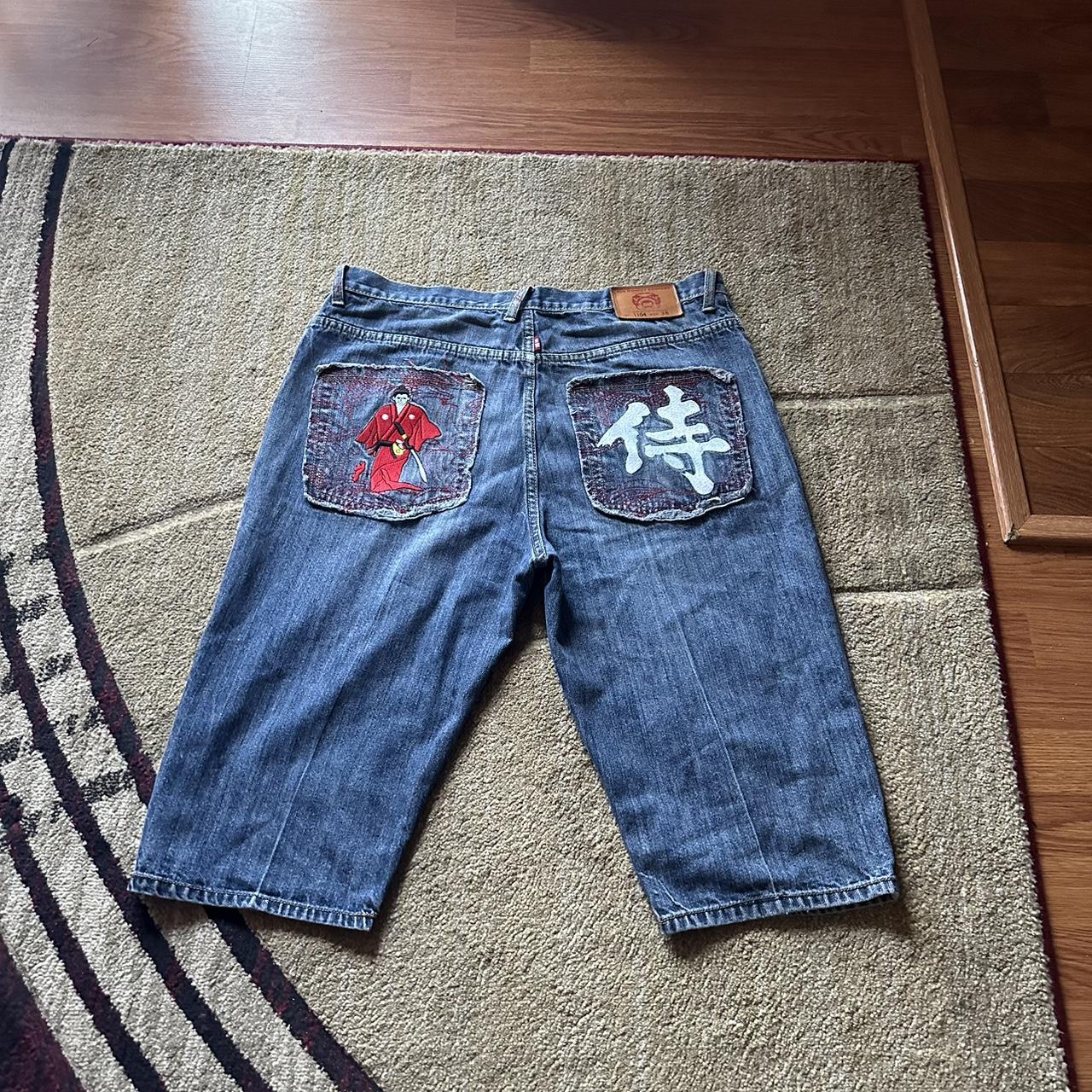 Vintage y2k Red Monkey Clothing deals Asia Act Against Aids Denim Jorts Rare 2000s