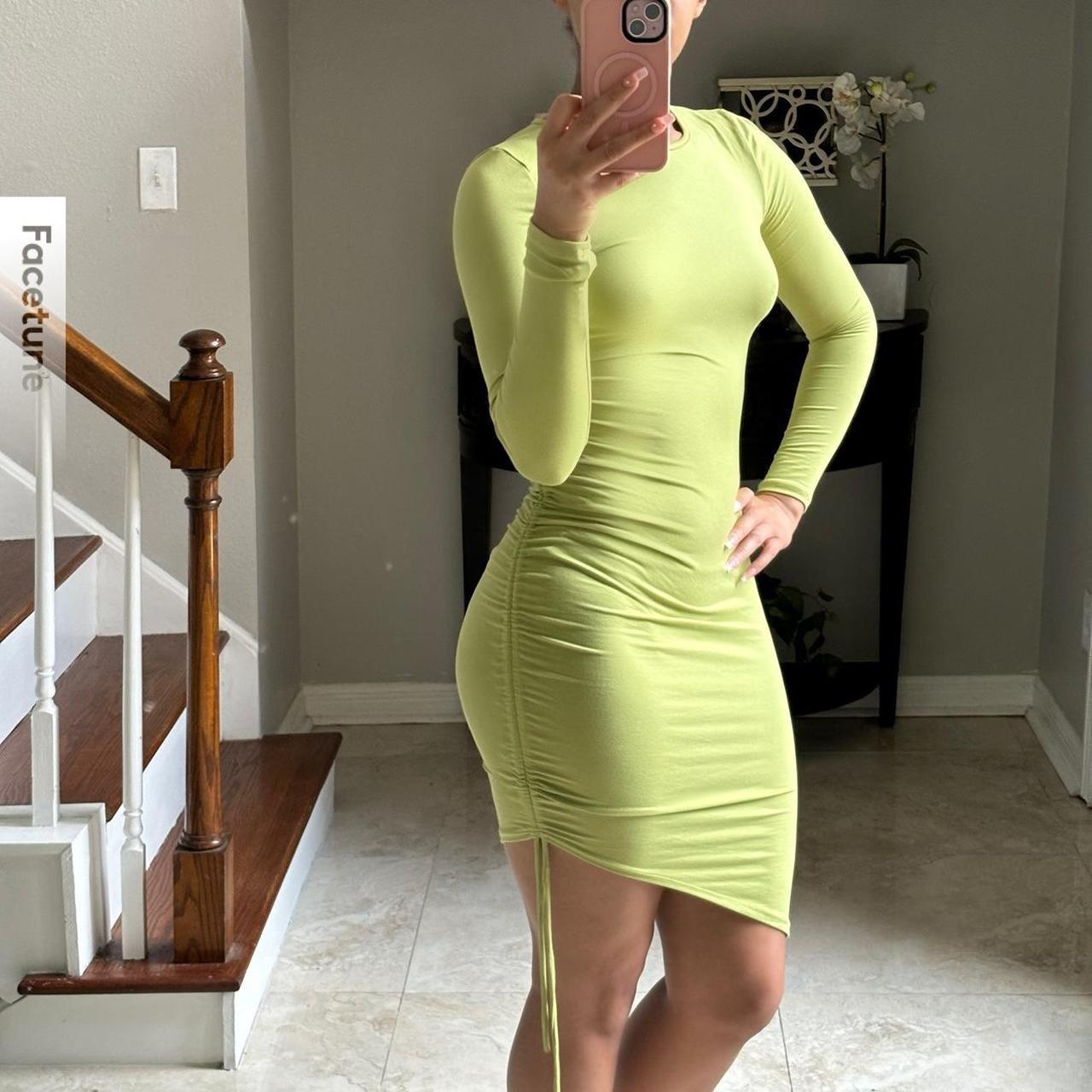 Green long sleeve bodycon dress with adjustable... - Depop