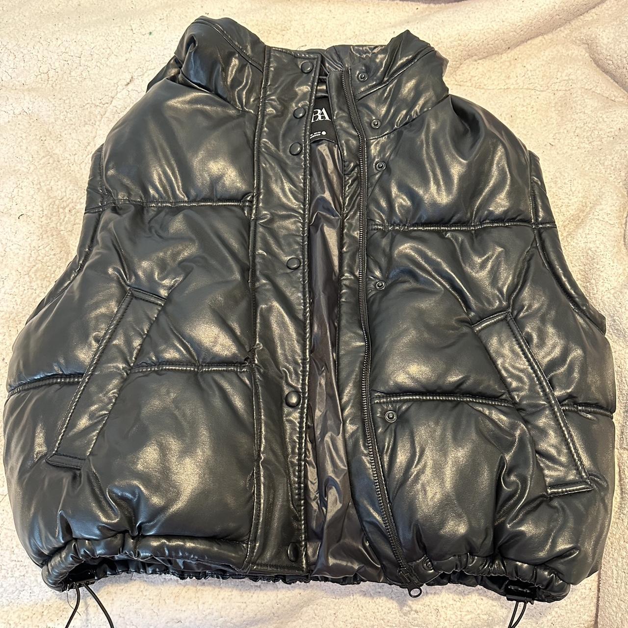 Zara faux leather puffer vest! Worn maybe once so... - Depop