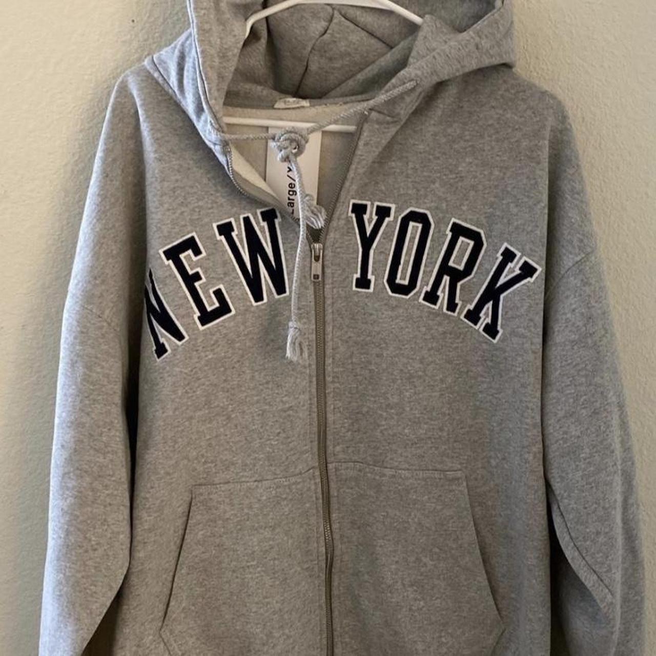 Brandy Melville grey Christy hoodie New York Never - Depop