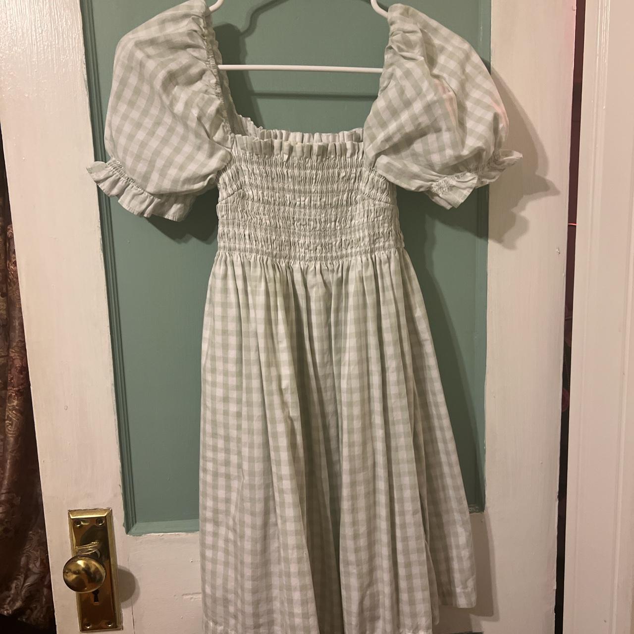 Abercrombie Green And White Gingham Puff Sleeve - Depop