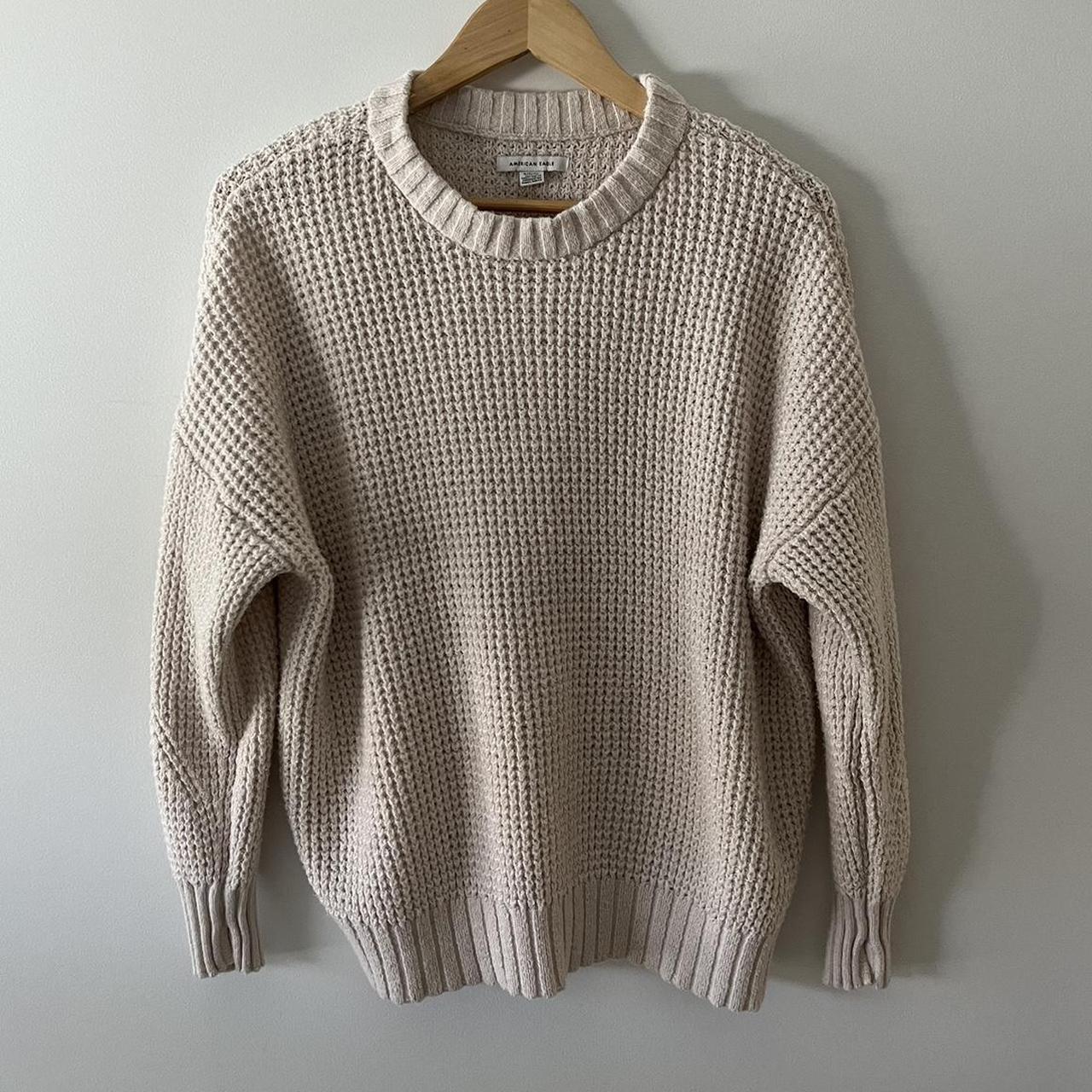 Beige waffle knit sweater | American Eagle Size S... - Depop