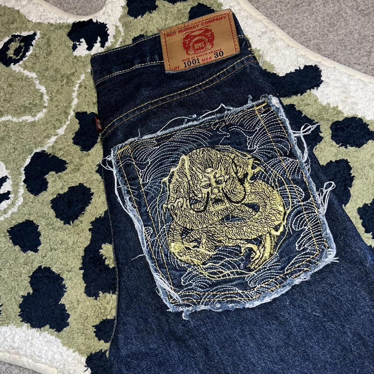 RMC Dragon Embroidered denim jeans. Size: Leg: 30 -... - Depop