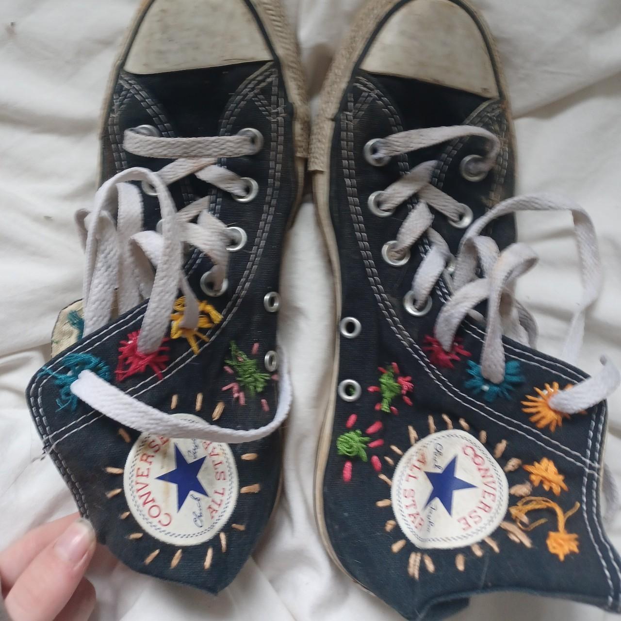 custom embroidered black high top converse! lots of... - Depop