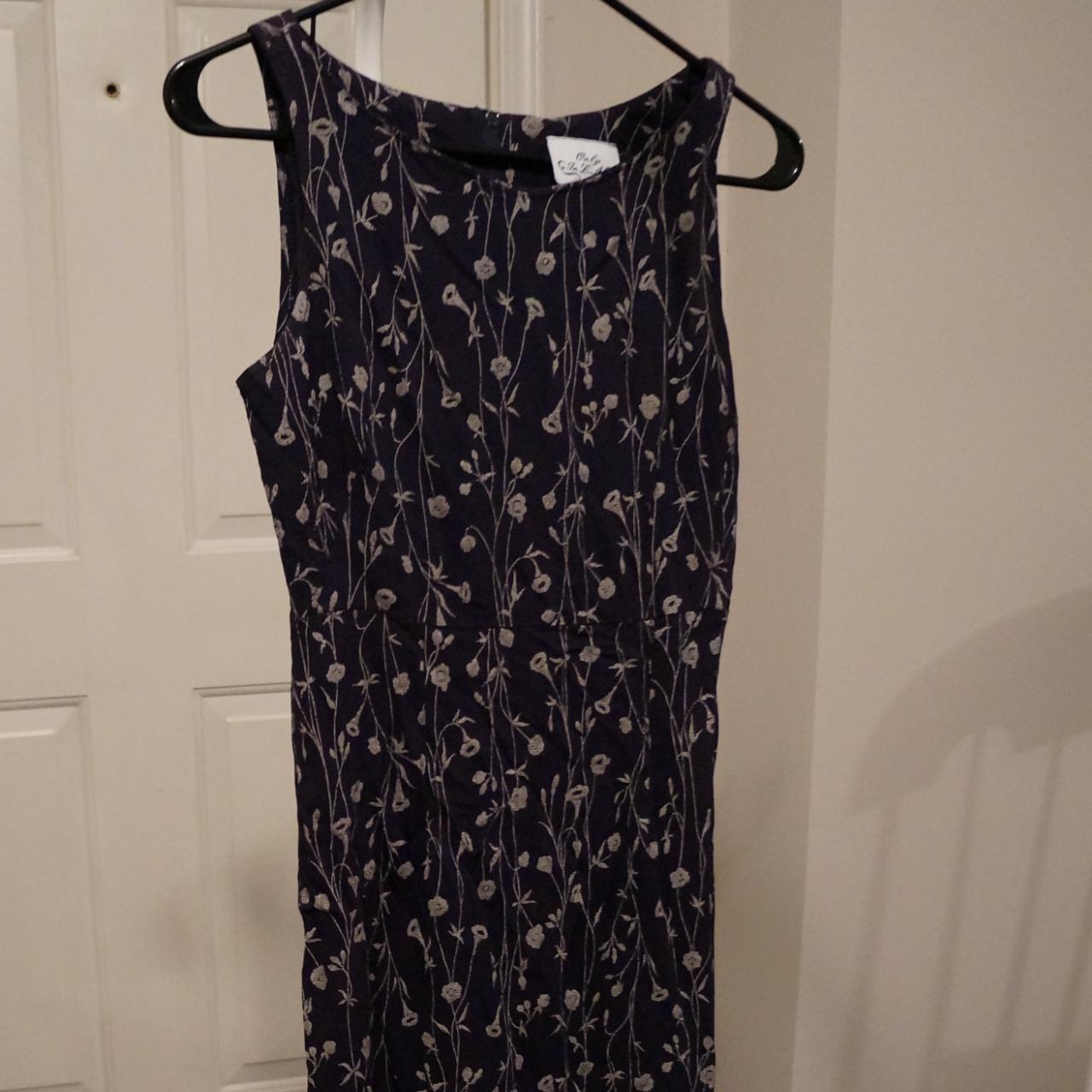 Maxi Navy Blue Dress with Floral Print, with a... - Depop