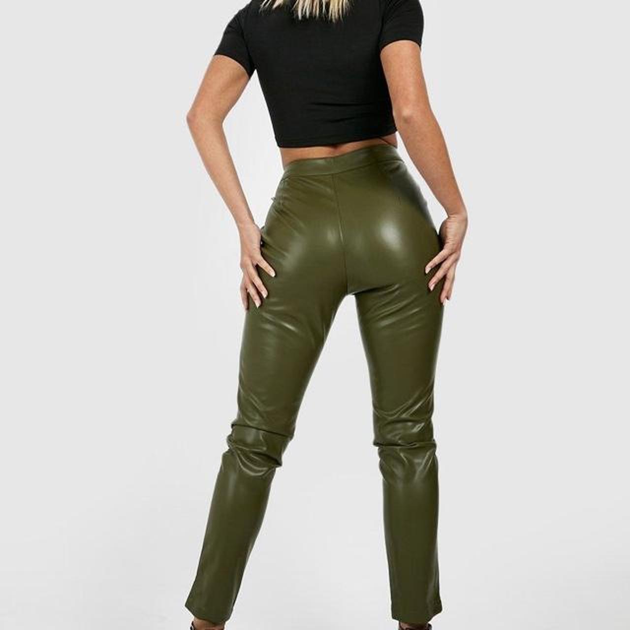 Faux Leather High Waisted Split Hem Pants | boohoo