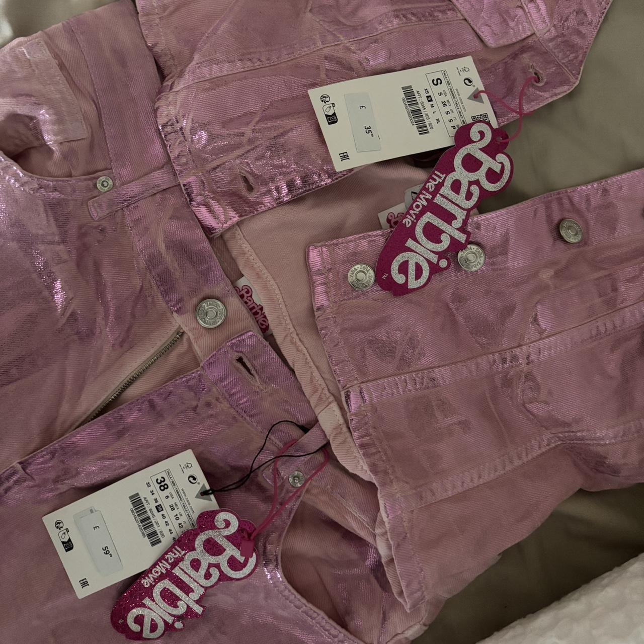 Zara barbie collection pink metallic denim waistcoat | Depop