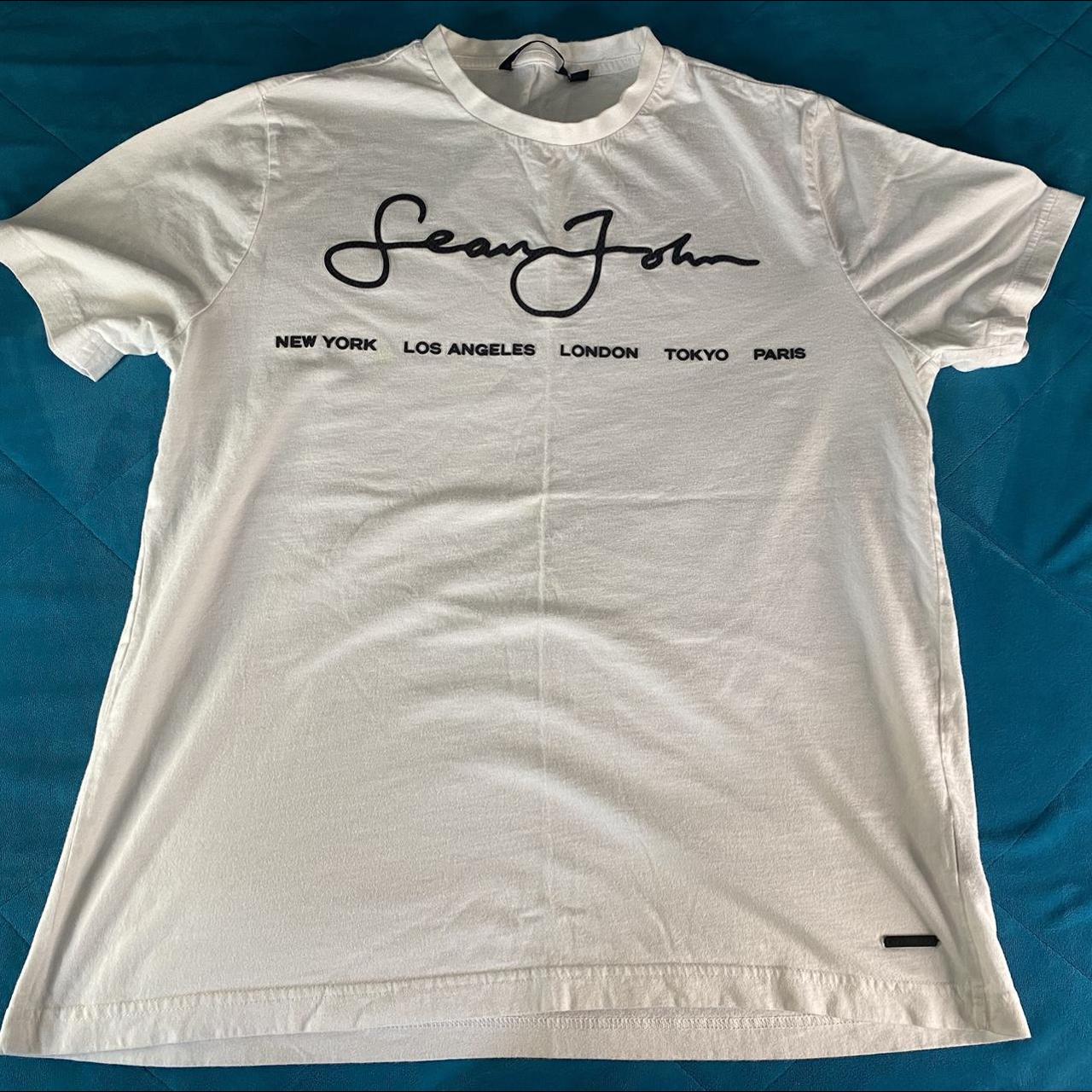 Sean John Men's White and Black T-shirt | Depop