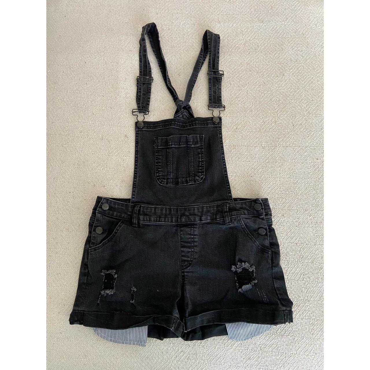 Black ripped hot sale overalls shorts