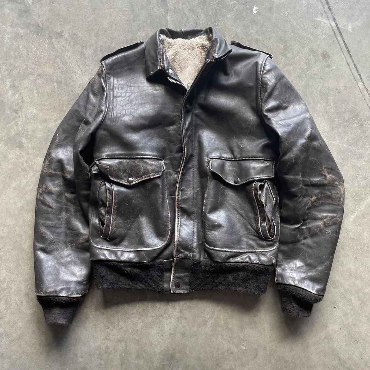 Vintage 50s 60s Fur Lined Leather Bomber... - Depop