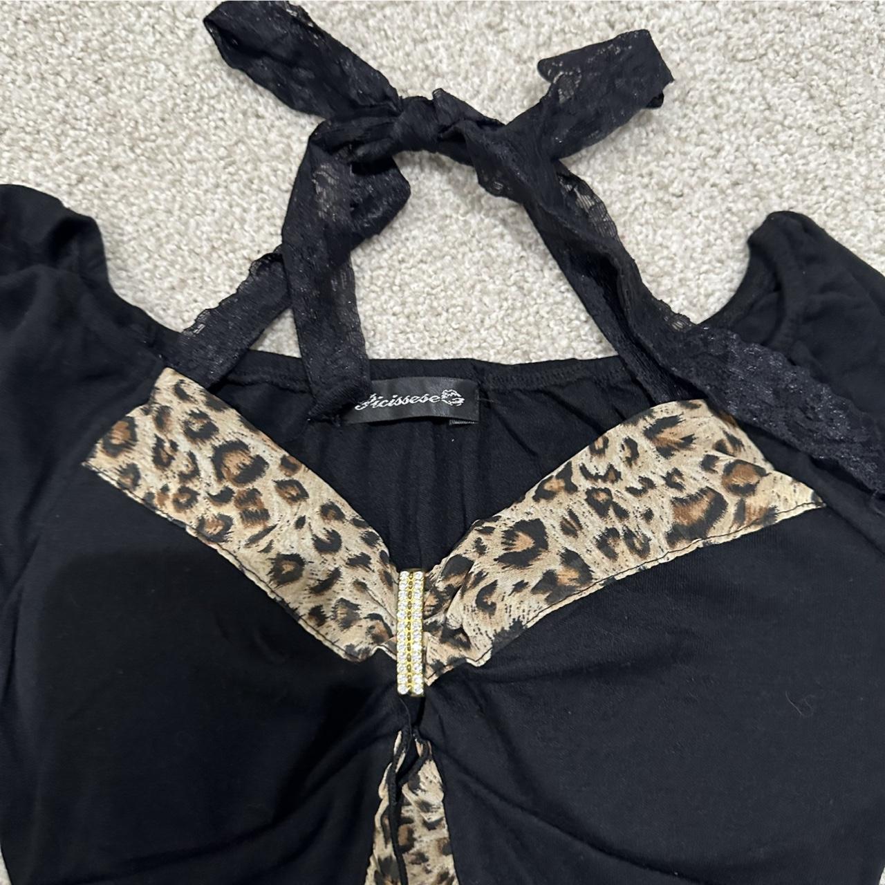 very flattering 2000s gyaru cheetah print and black... - Depop