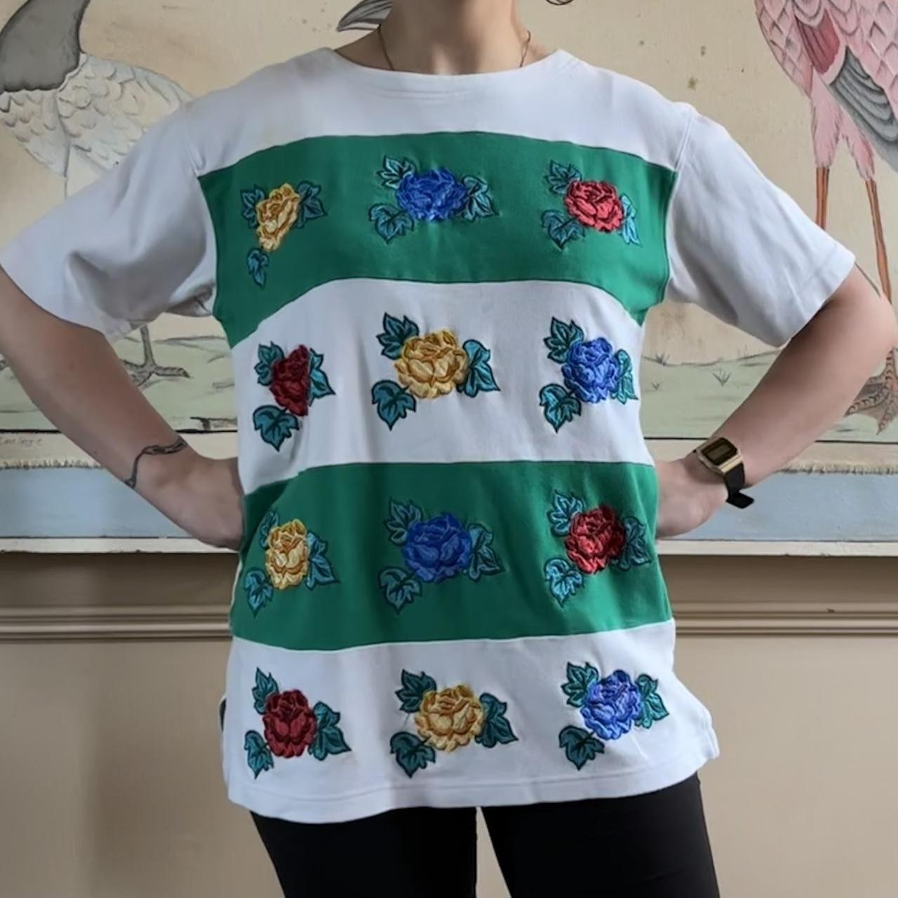 vintage 80s 90s kidcode embroidered rose oversized t...