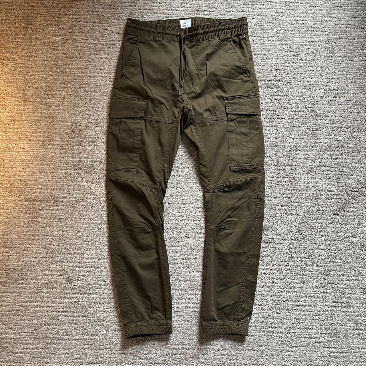 Green Olive H&M Cuffed Cargos - Depop