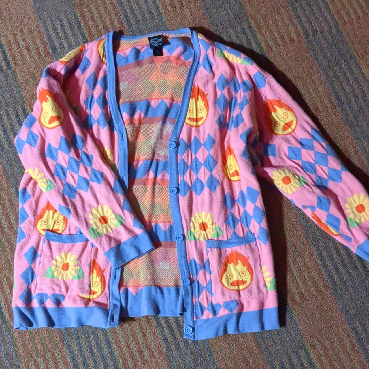 Men's Pink and Blue Cardigan