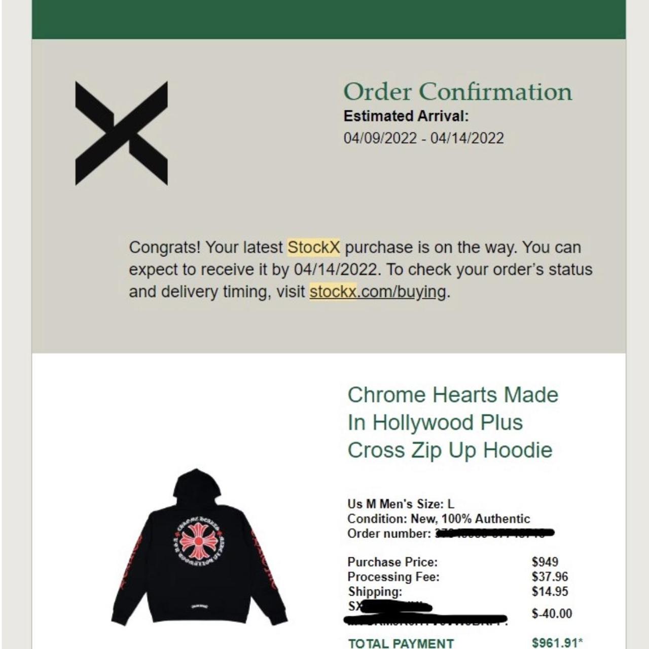 【CHROME HEARTS】Made In Hollywood Plus クロス ZIP パーカー Chrome Hearts Made In Hollywood Plus Cross Zip Up Hoodie