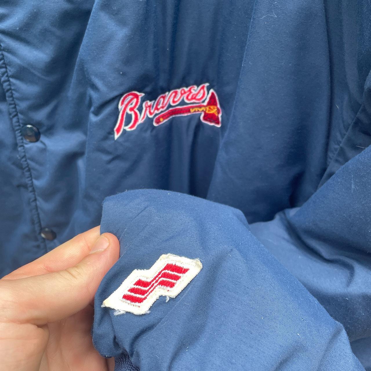 Vintage Satin ATL Braves Jacket 80s/90s Navy Blue - Depop