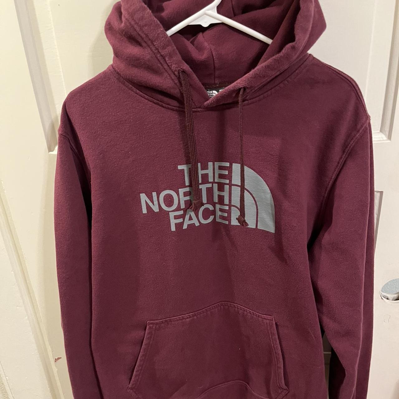 The North Face Men's Burgundy and Red Hoodie Depop