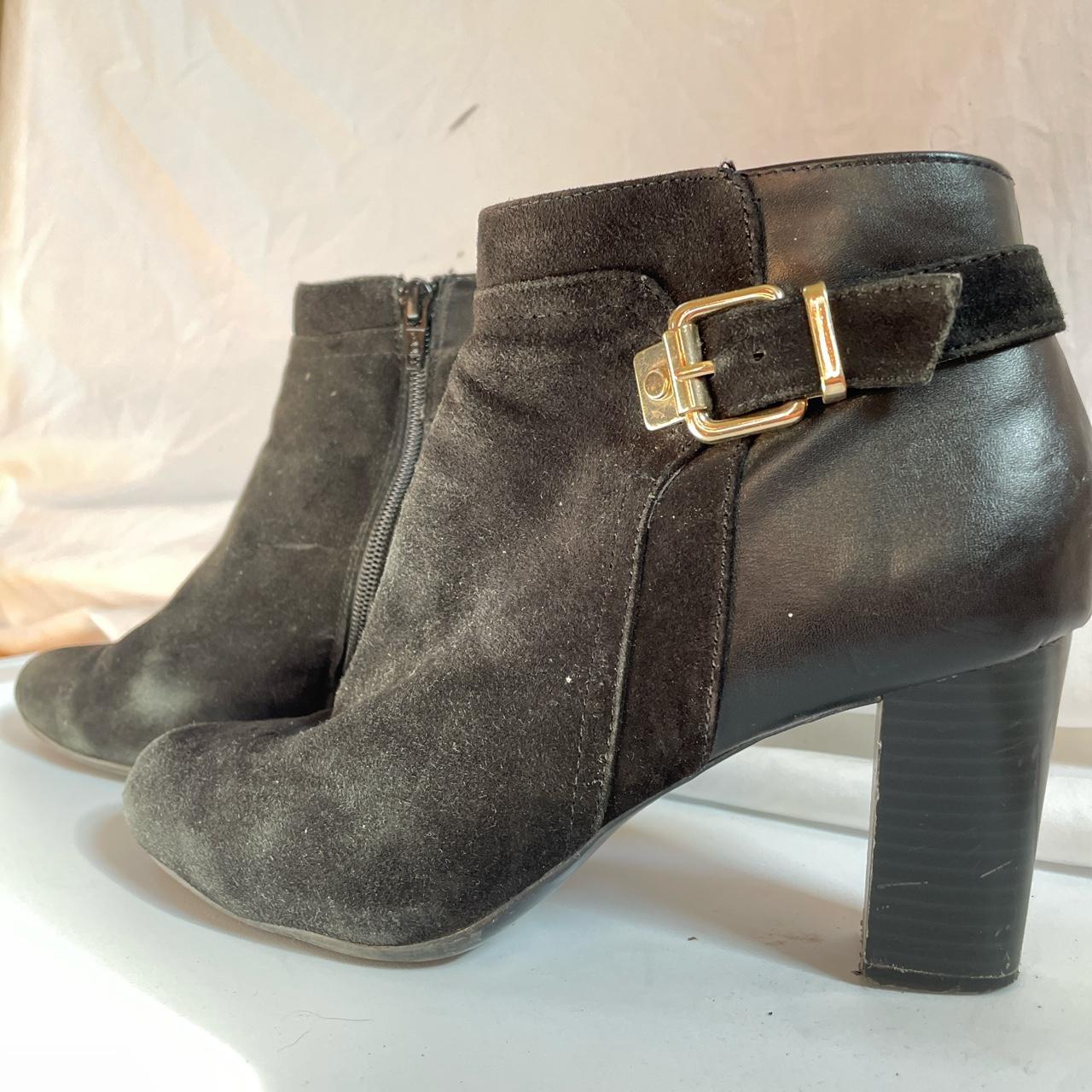 Black leather ankle boots. Made by Alfani. Gold... - Depop