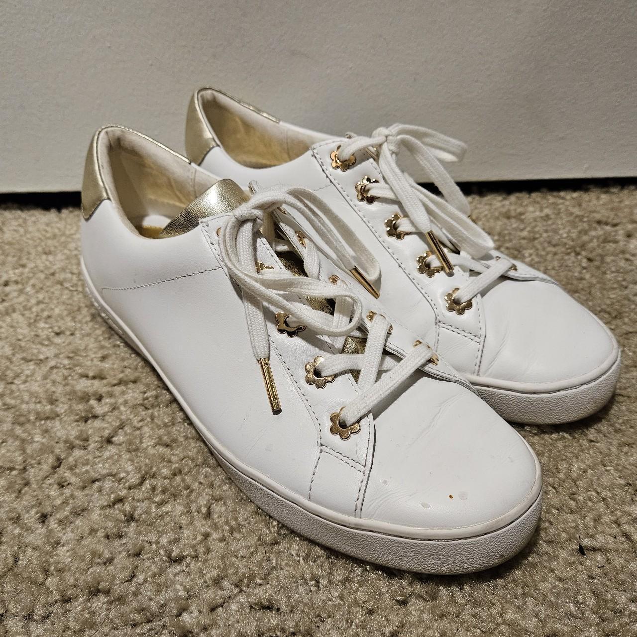 Michael kors white and gold tennis shoes online