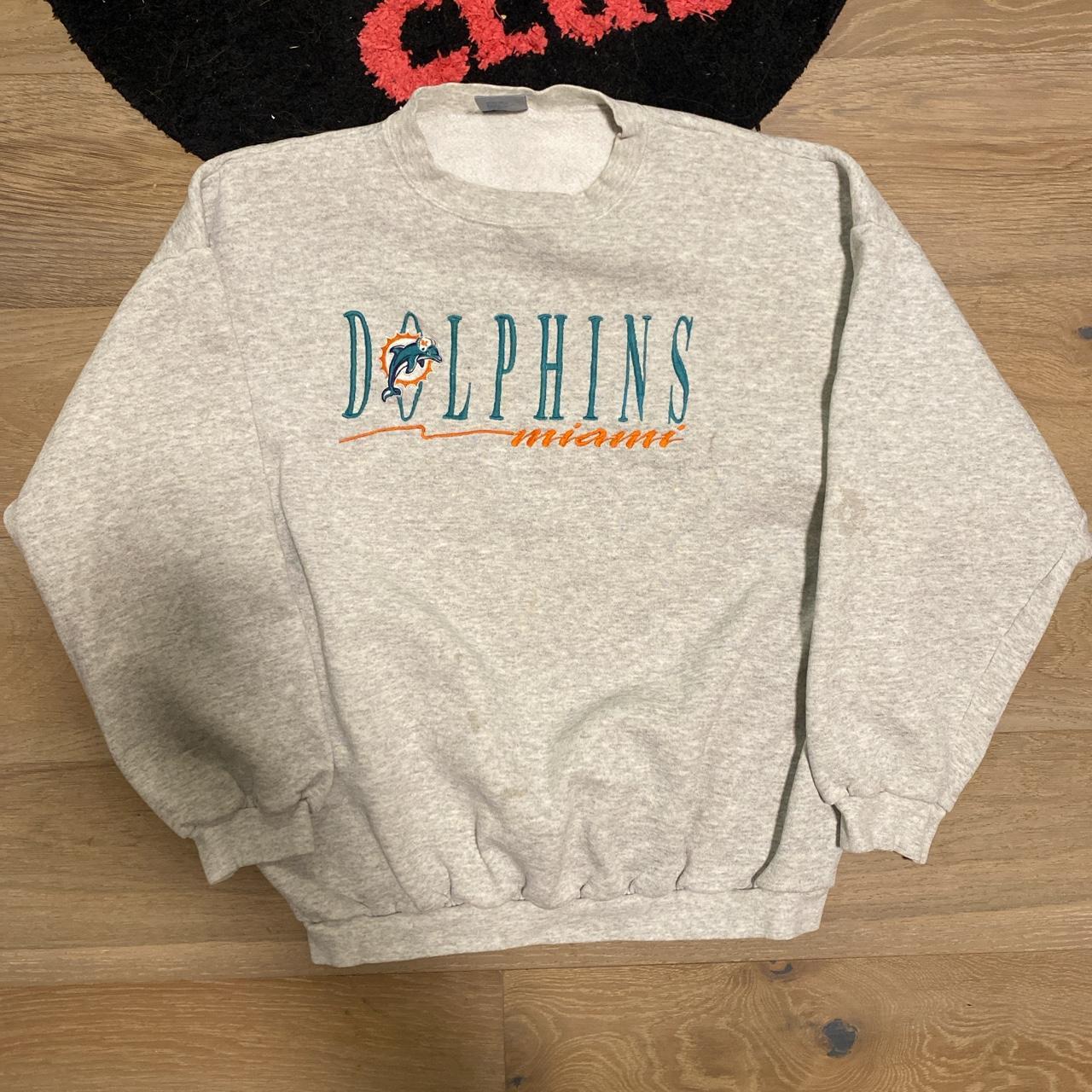 Vintage Logo 7 Miami Dolphins sweatshirt in white. - Depop