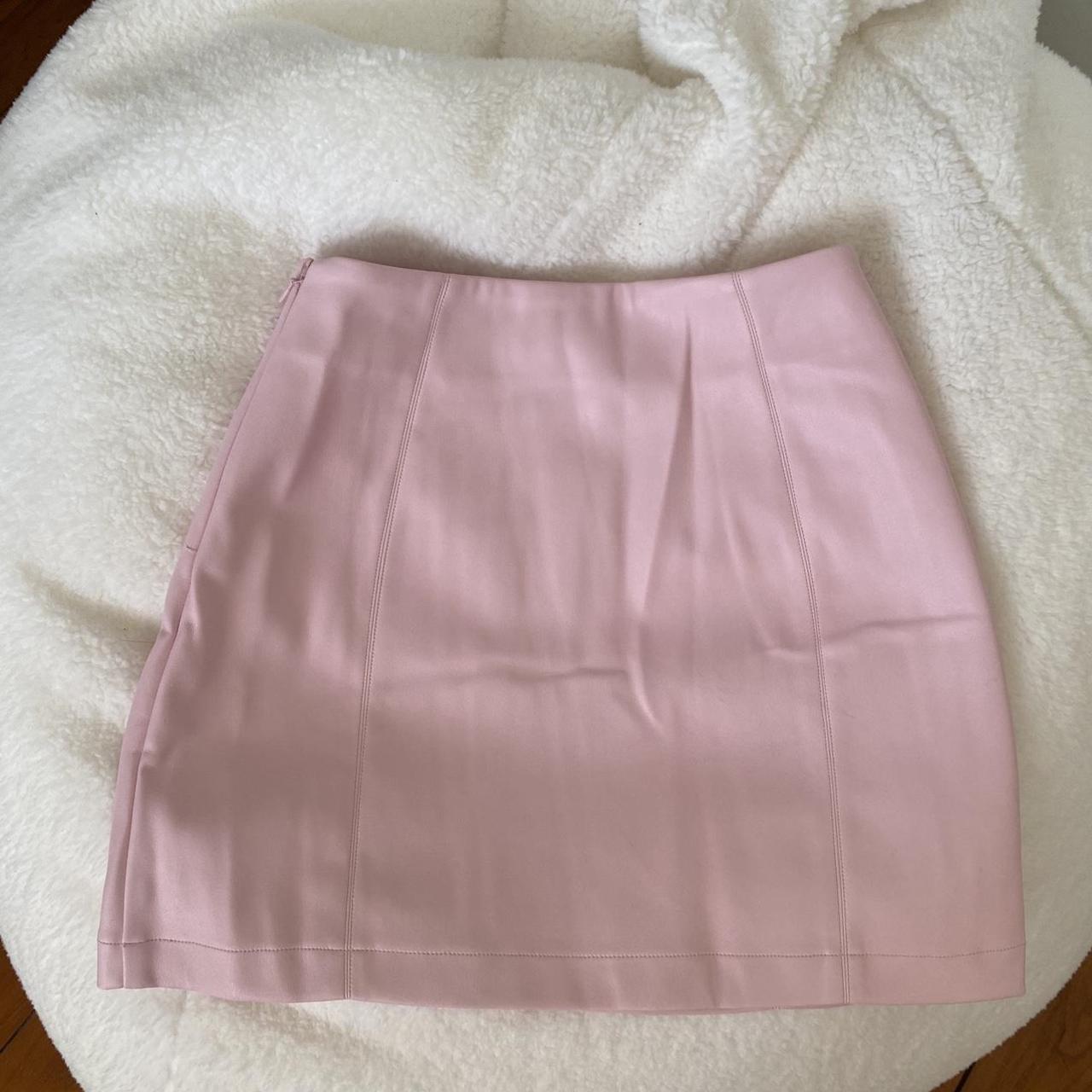 Faux Leather Mini Skirt Baby Pink Skirt is a size... Depop