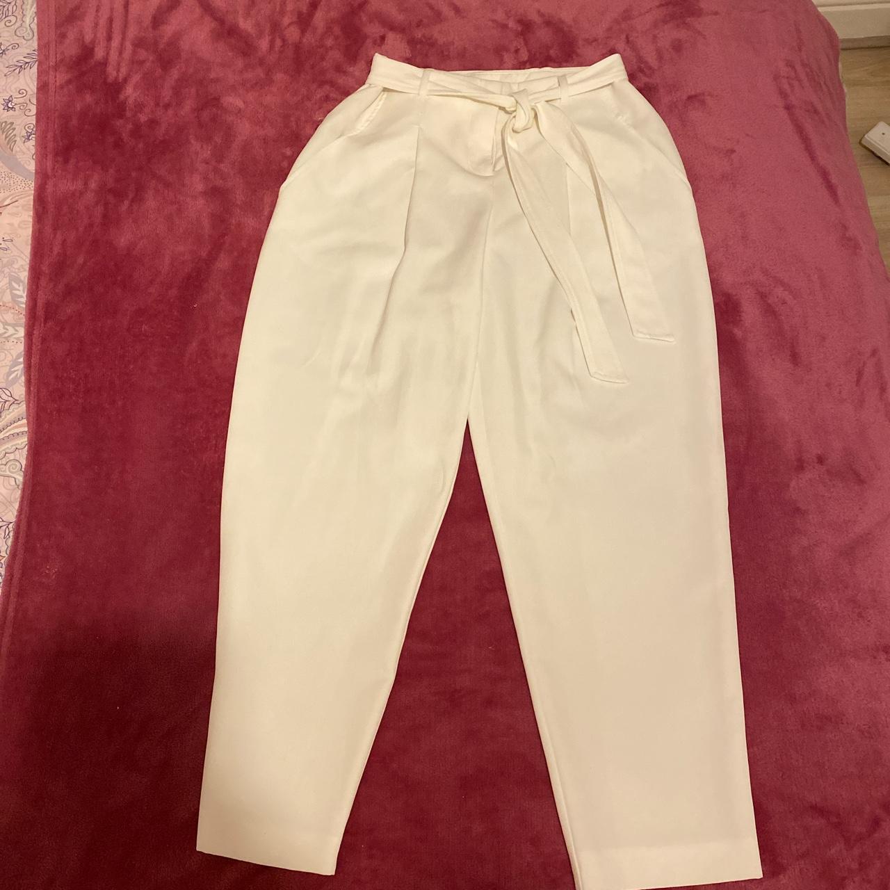 White/cream smart trousers with tie bow waistband!... Depop