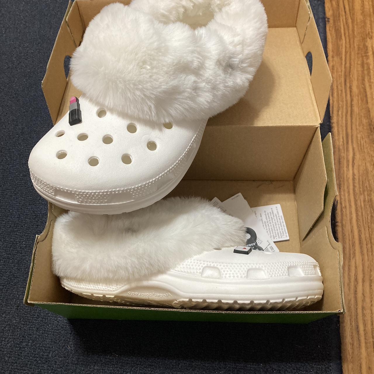 Furry White Crocs - Depop