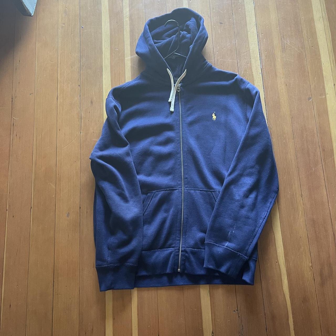 Polo Ralph Lauren Men's Navy and Yellow Hoodie Depop