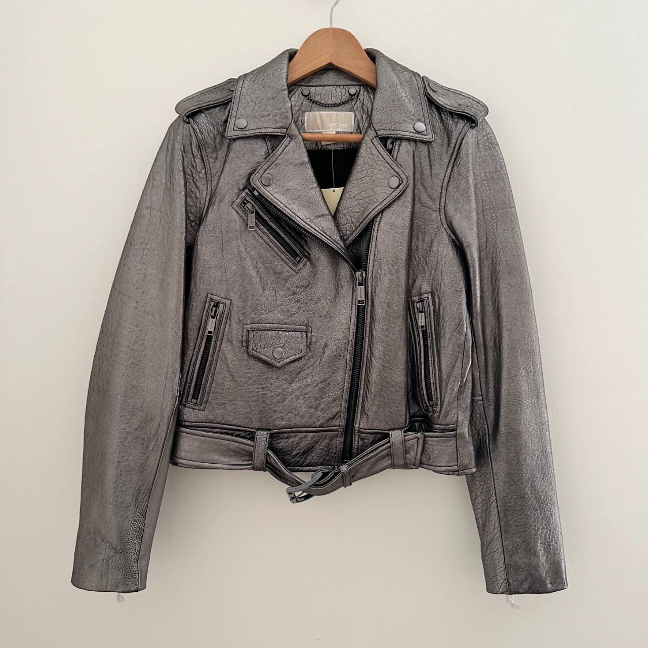 Michael kors silver leather jacket hotsell