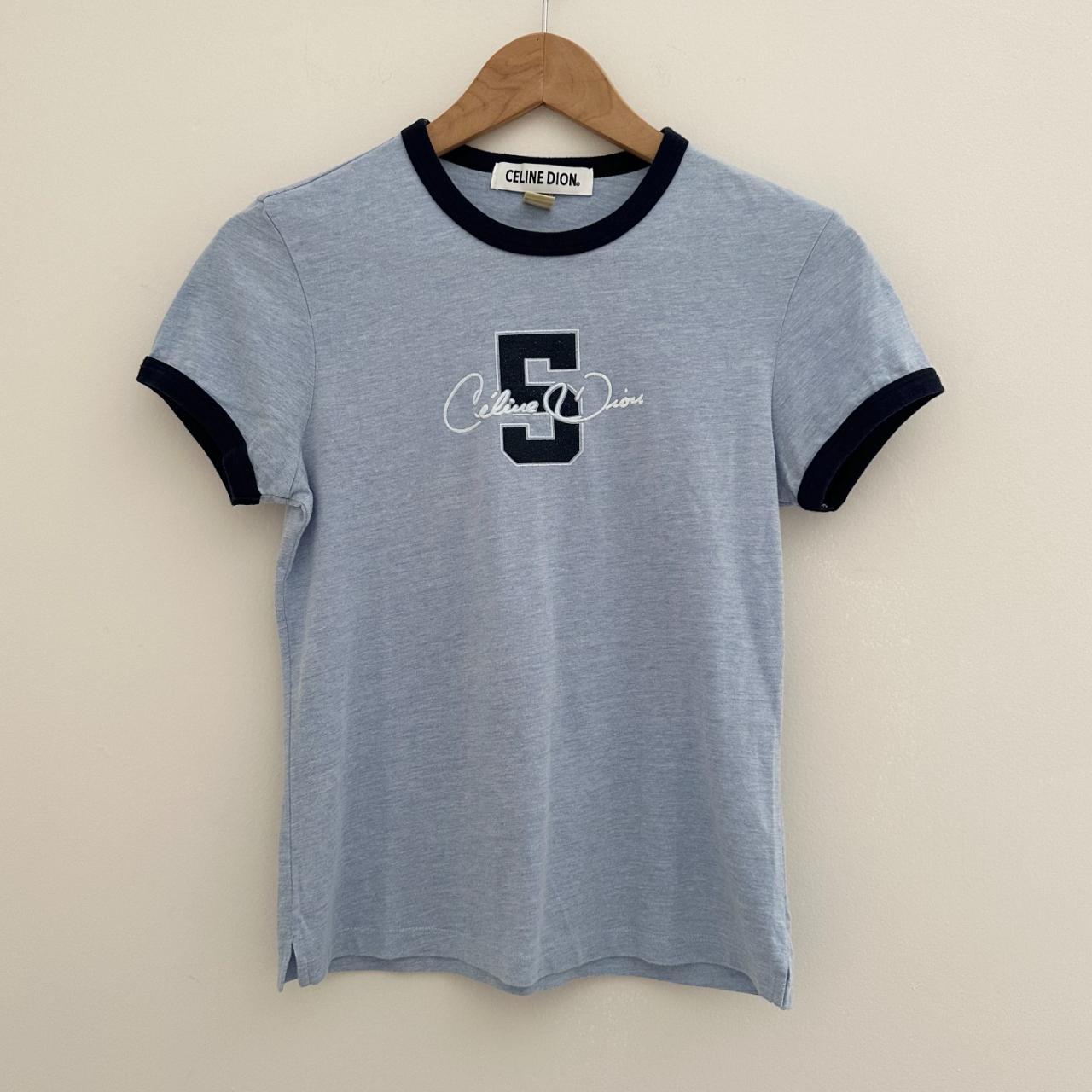 CELINE DION BLUE MERCH RINGER TEE Light blue short | Depop