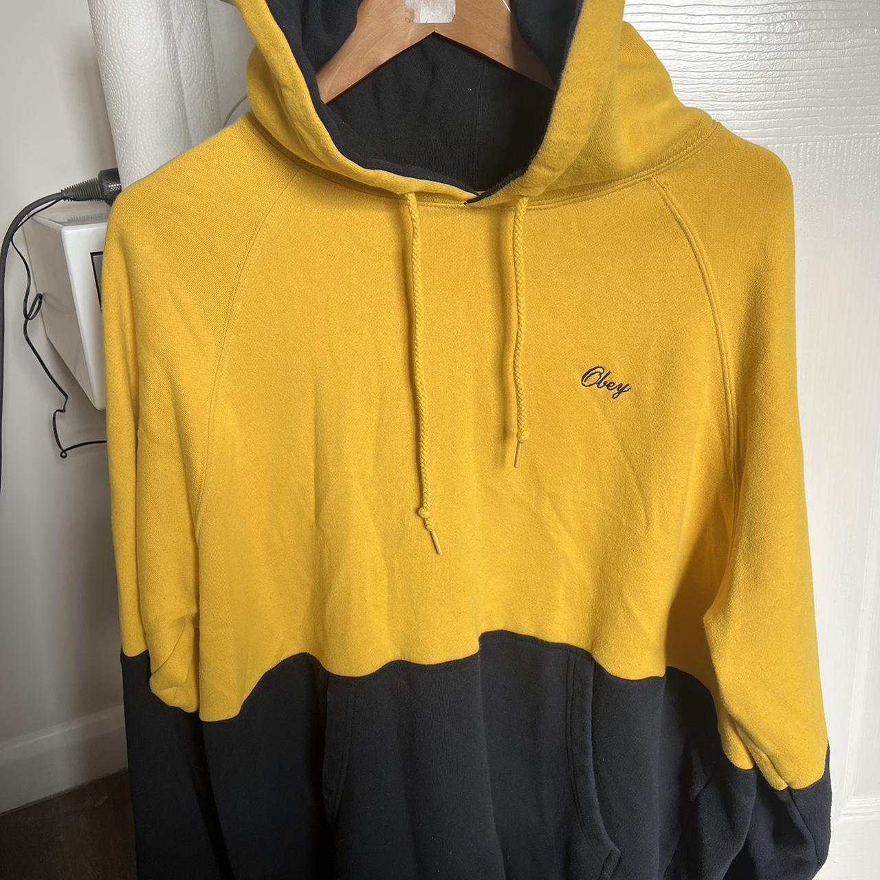 OBEY HOODIE Black and Yellow Obey hoodie Very... Depop
