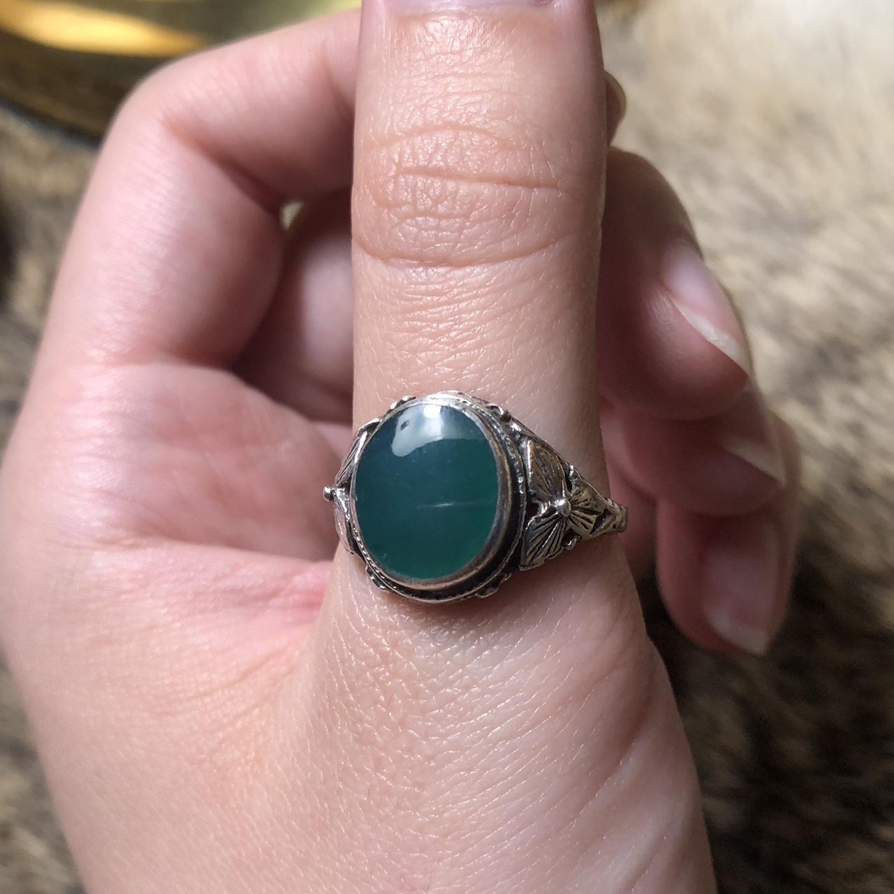 Women's Silver and Green Jewellery Depop