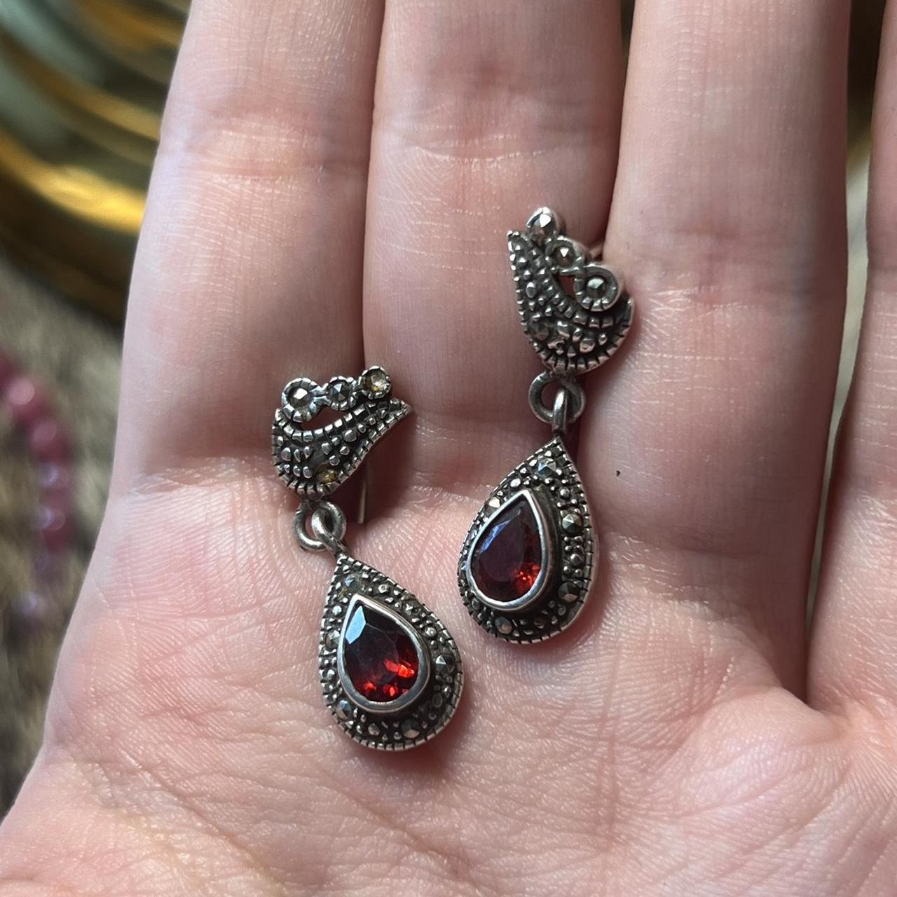 Vintage sterling silver garnet marcasite