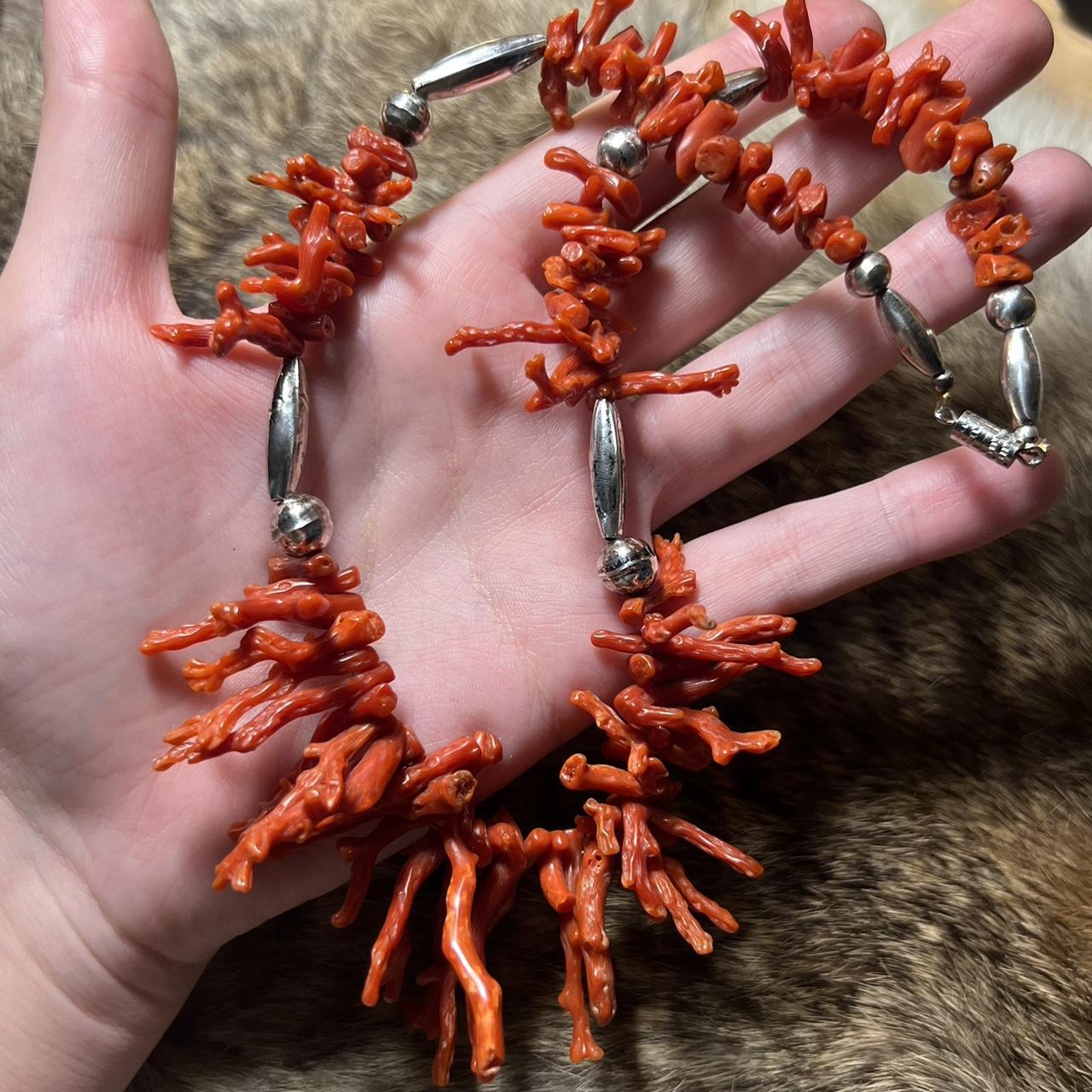 Vintage red branch coral necklace. Chunky branches - Depop