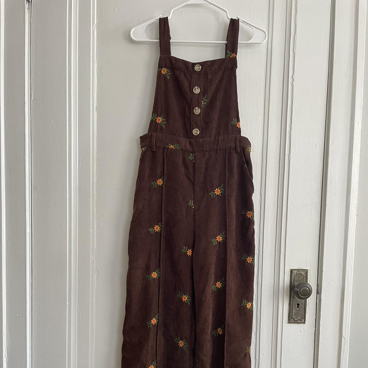 Floral corduroy wide leg overalls. Worn a few times,... Depop