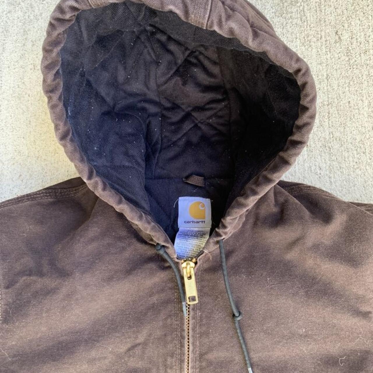 Carhartt Hoodie Jacket SMALL J130 Dark Brown Quilt... - Depop