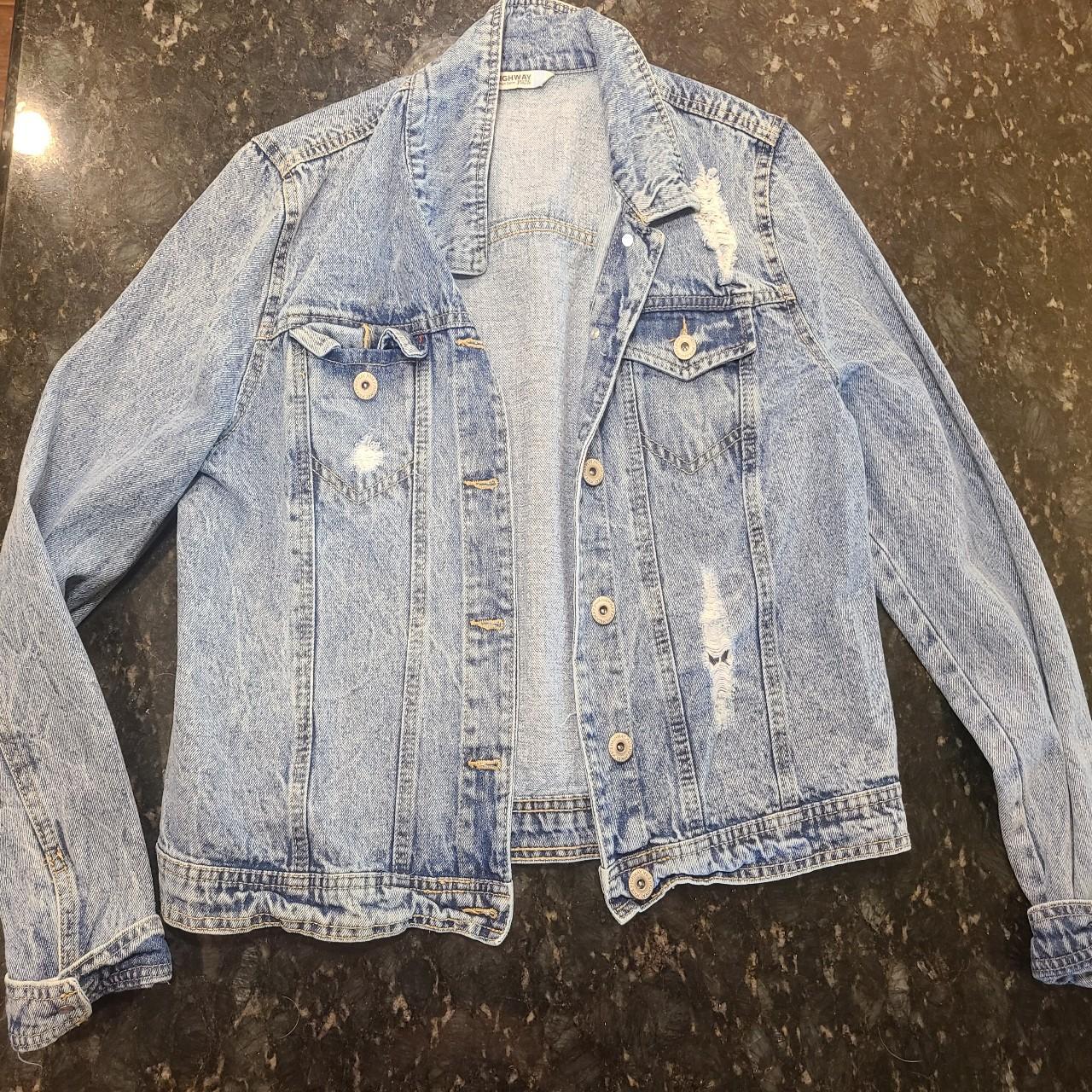 Ripped Blue Jean Jacket Smoke free home! Size xl - Depop