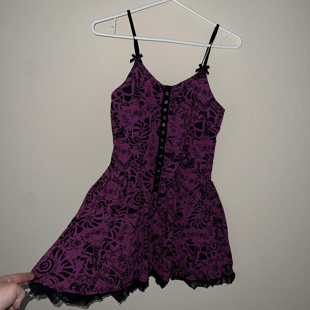 Betsey Johnson Women's Black and Purple Dress | Depop