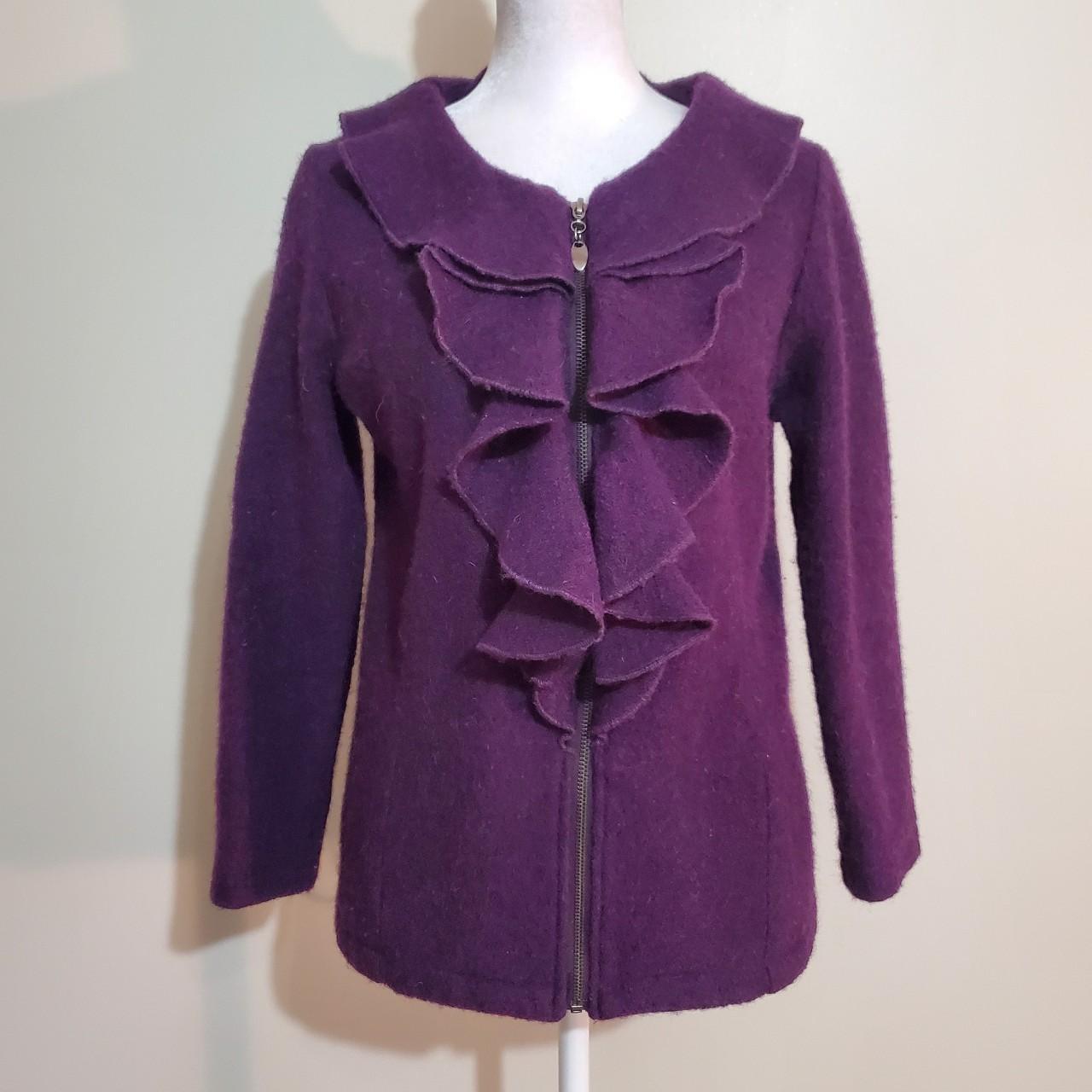 Elena Solano plum 100% boiled wool ruffle zip...