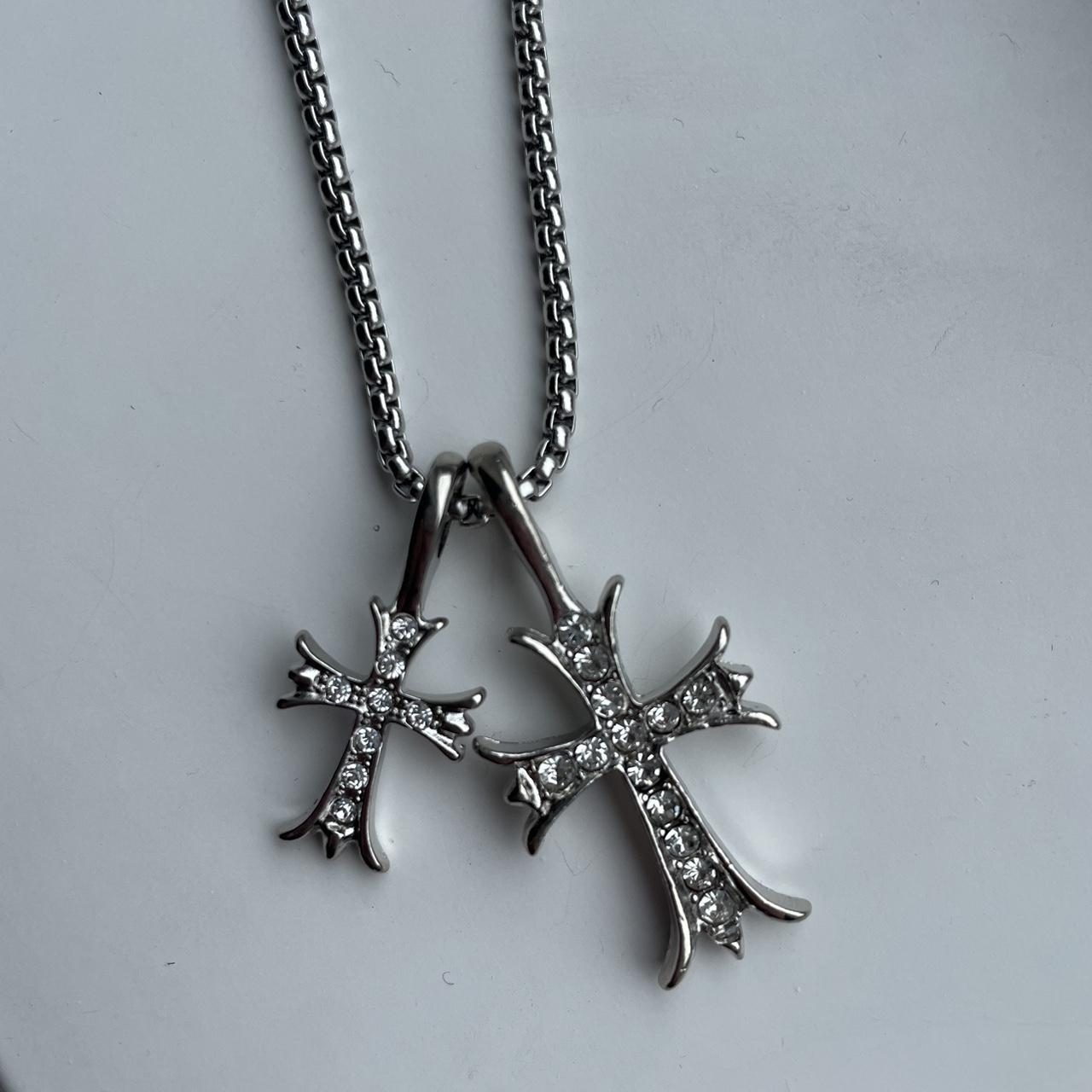 Silver Double Crucifix/Cross Chain opium... - Depop