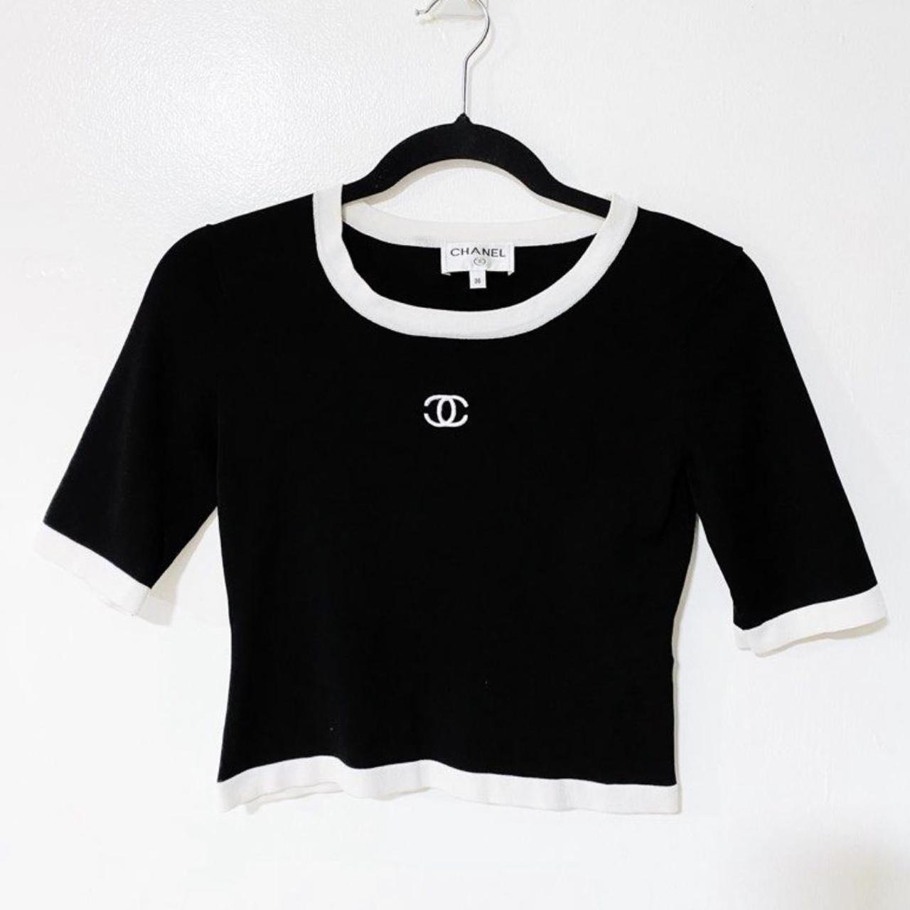 Chanel Women's Black and White Croptop Depop