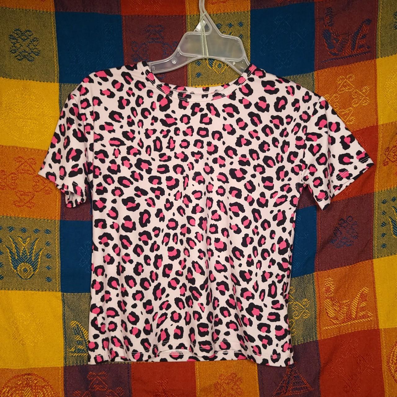 baby tee leopard print pattern in pink feel free to... - Depop