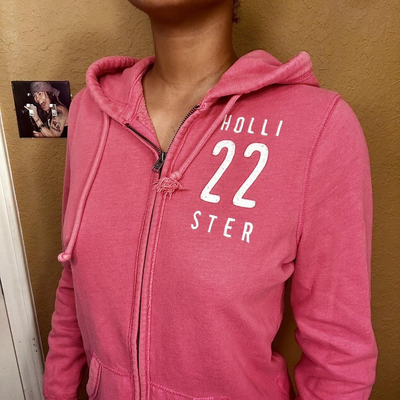 Pink & White Hollister 22 Zip-Up Hoodie!, marked as a