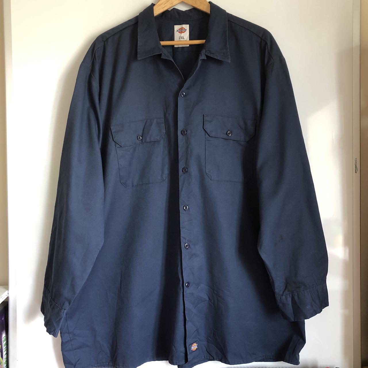 Dickies Mens Dark Blue Work Shirt Size XXL. Good... - Depop