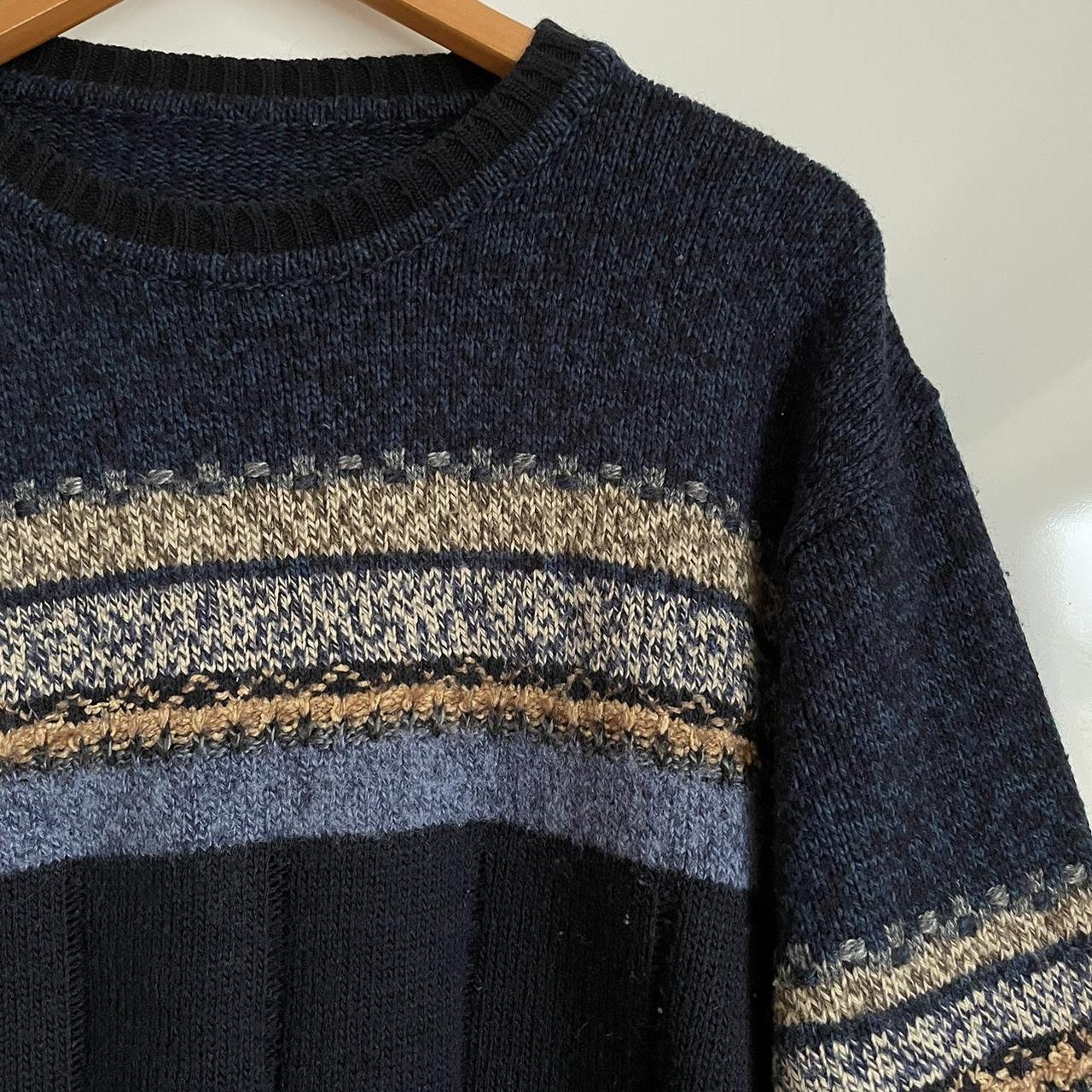 Enzo Lorenzo Mens Vintage Patterned Blue Wool Knit... - Depop