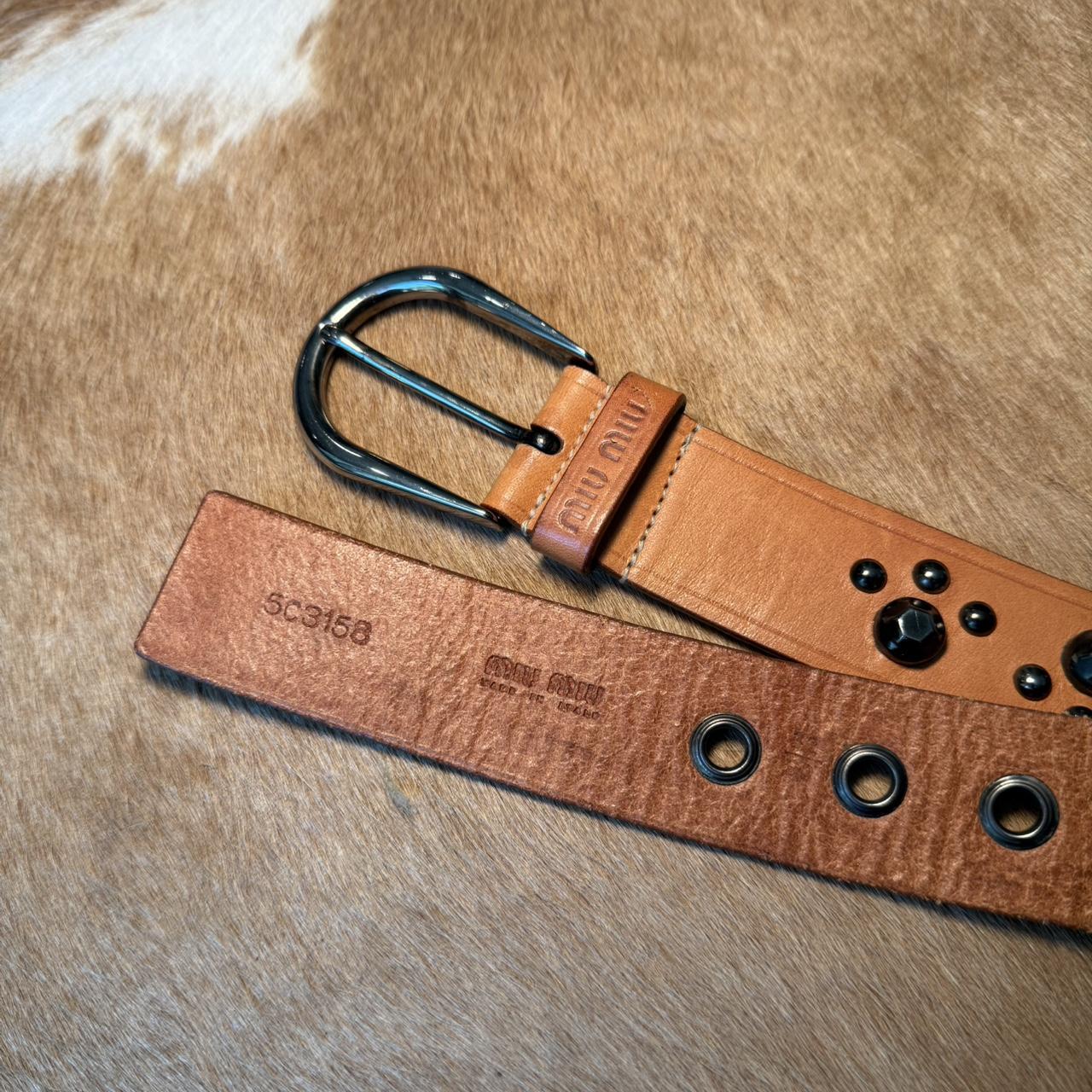 Miu Miu Women's Belt - Tan/Brown – Miu Miu Studde… - image 3