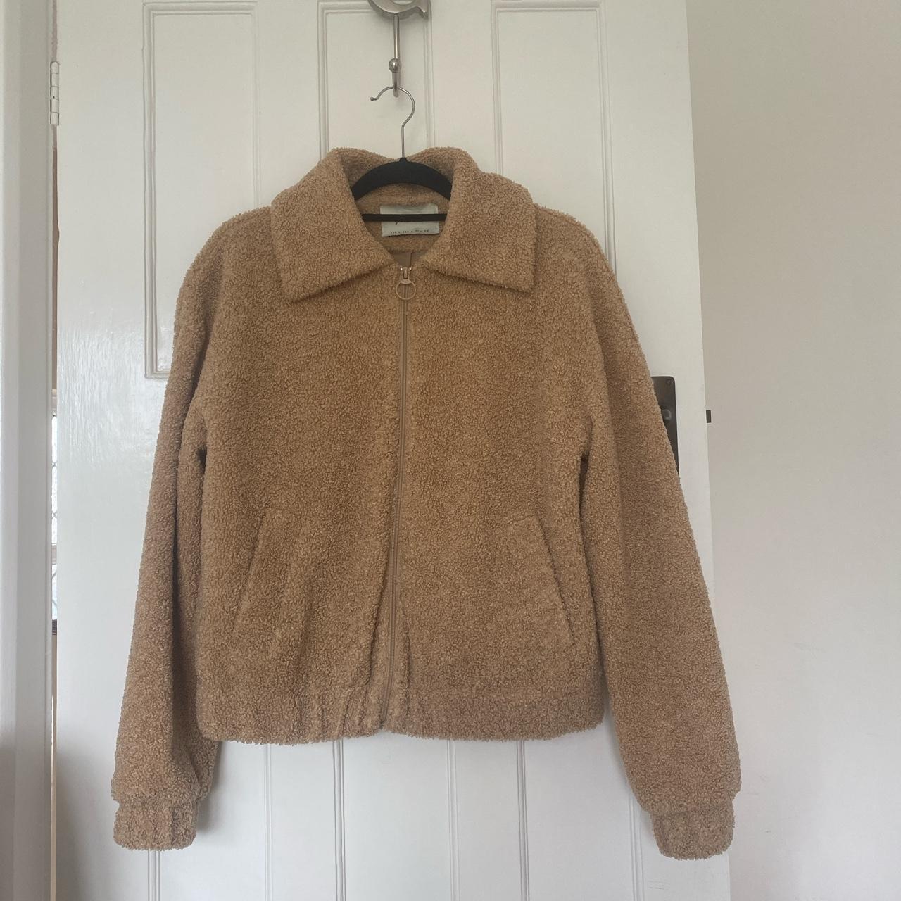 Stradivarius Beige Teddy Zip up Jacket