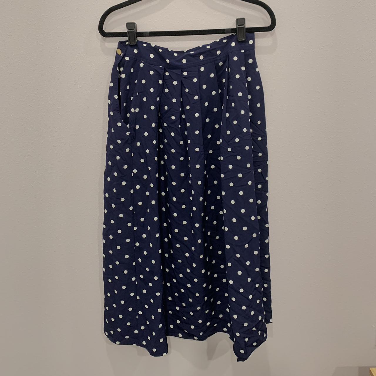 Light navy dot midi skirt. - Depop